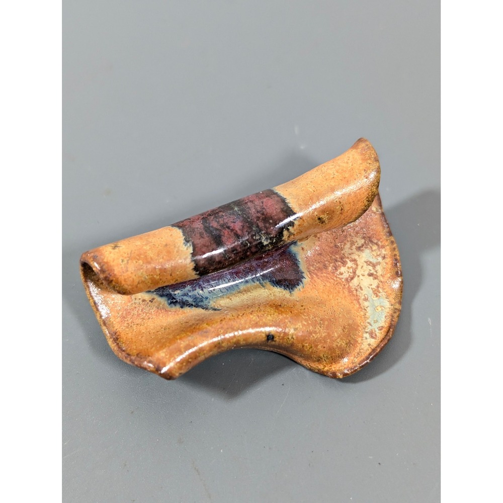 Artisan Ceramic Abstract Sculptural Brooch Brown Studio Pottery Pin